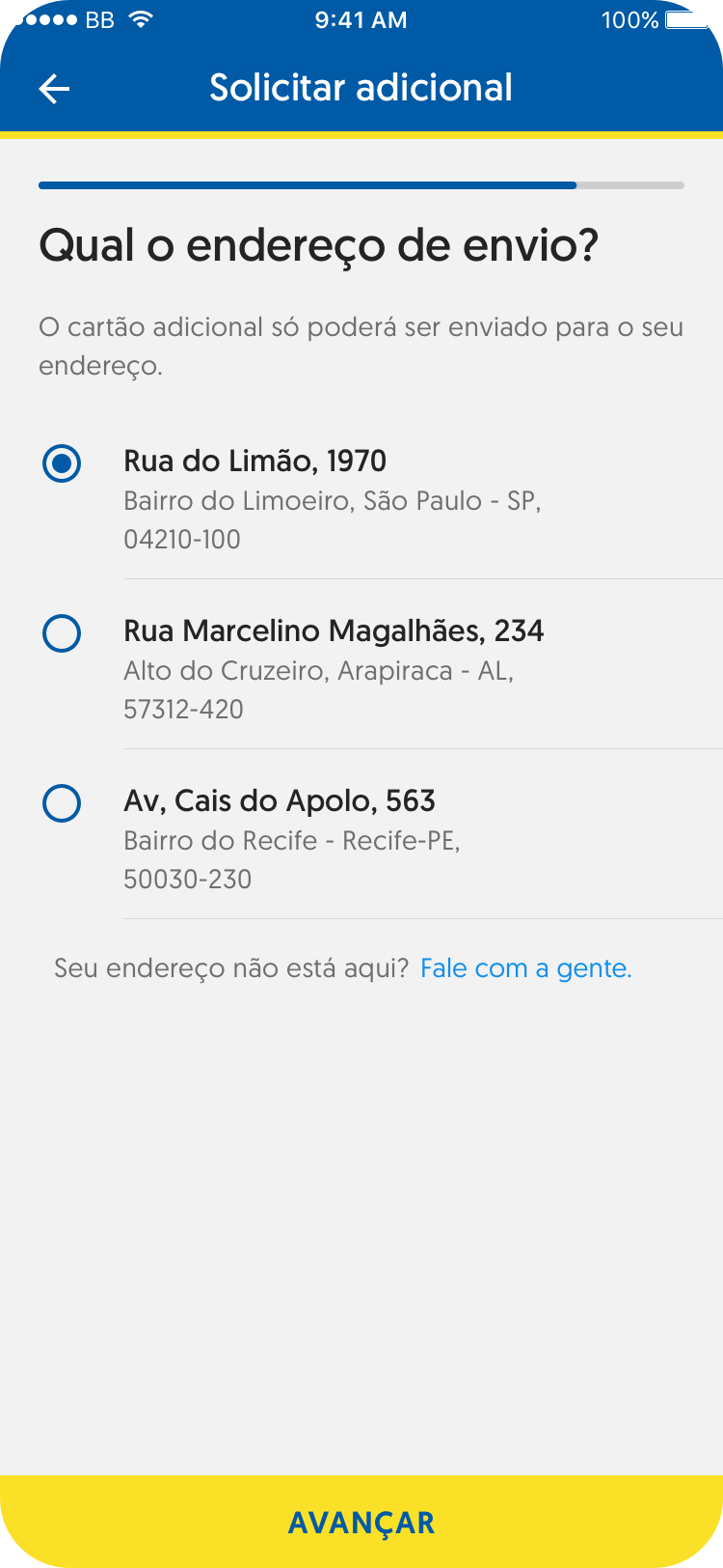 Cartão Adicional - Endereço